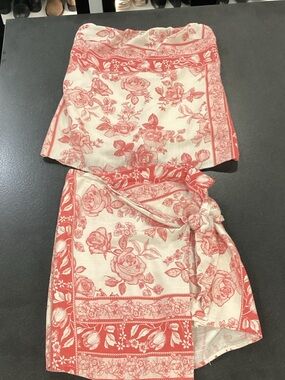 Petal & Pup Coral and Cream Floral Wrap Mini Skirt